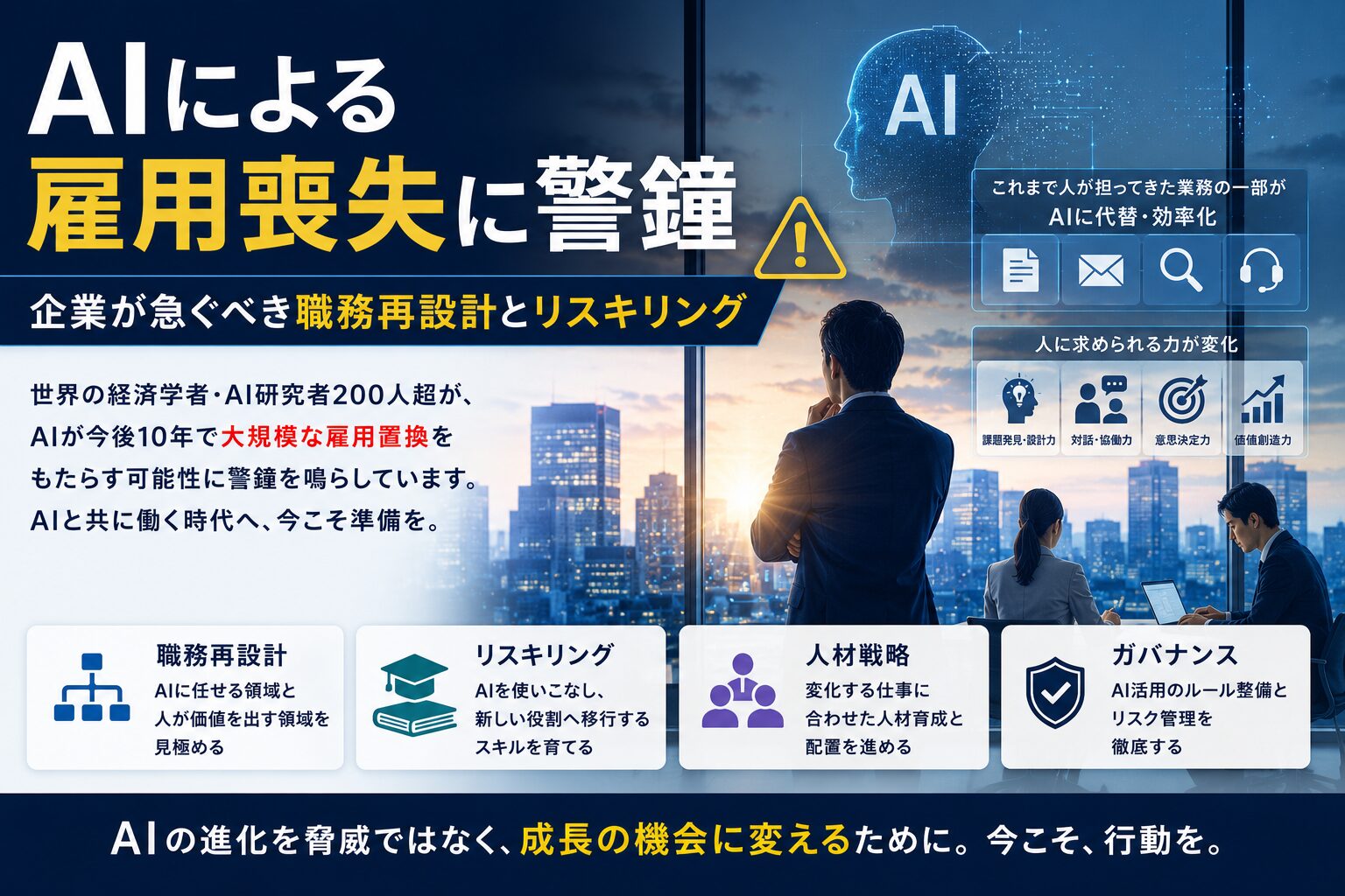AIによる雇用喪失リスクと企業に求められる職務再設計・リスキリング
